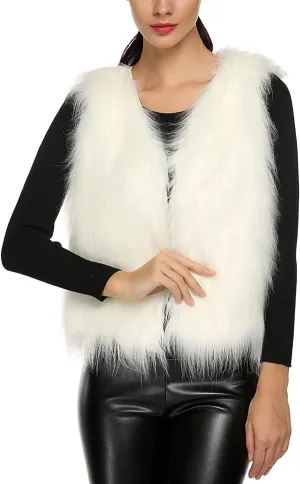 Tanming Women's Fashion Autumn and Winter Warm Short Faux Fur Vests