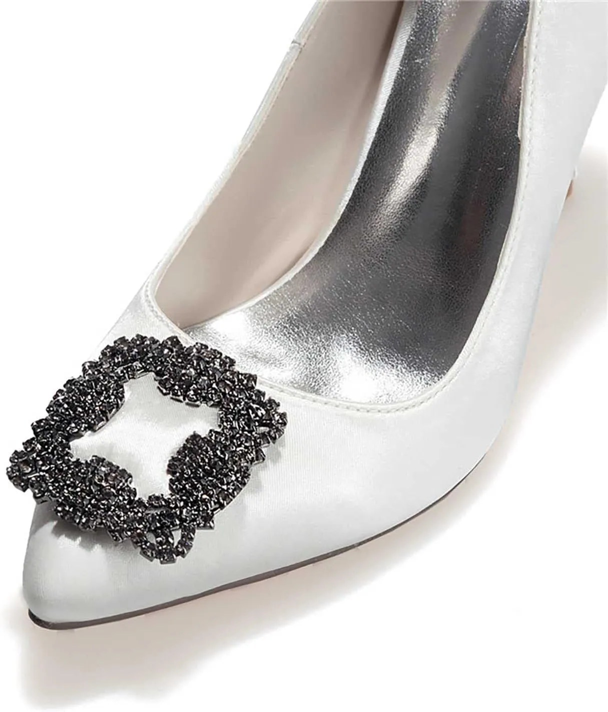 TarfiC Women's Wedding Rhinestones Satin Low Kitten Heels Pumps Dress Evening Shoes for Women Bridal Bride Pumps Shoes