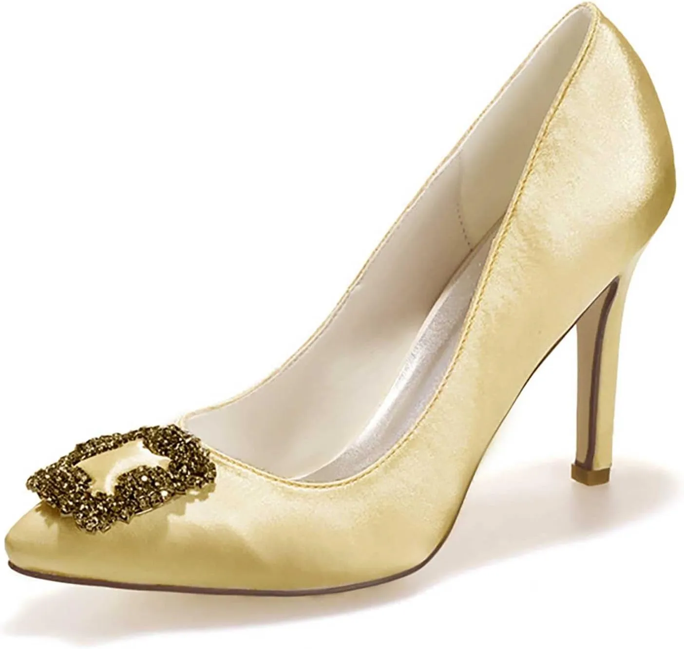 TarfiC Women's Wedding Rhinestones Satin Low Kitten Heels Pumps Dress Evening Shoes for Women Bridal Bride Pumps Shoes