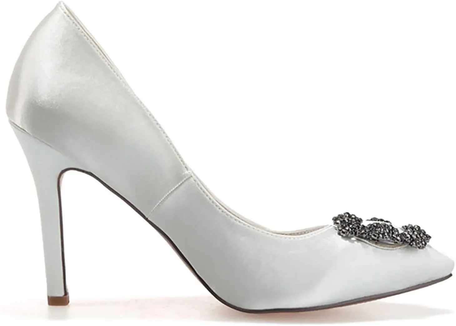 TarfiC Women's Wedding Rhinestones Satin Low Kitten Heels Pumps Dress Evening Shoes for Women Bridal Bride Pumps Shoes