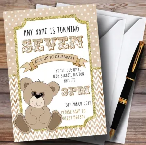 Teddy Bear Glitter Gold Childrens Birthday Party Invitations