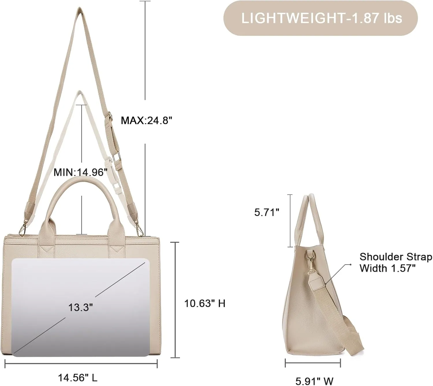 Telena Leather Tote Bag for Women Crossbody Tote Purse Handbag with Compartments and Adjustable Strap