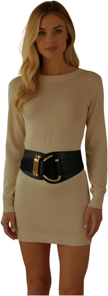 TFJ Women Wide Fashion Belt Hip High Waist Gold Metal Hook Buckle Size XS S M L Xl