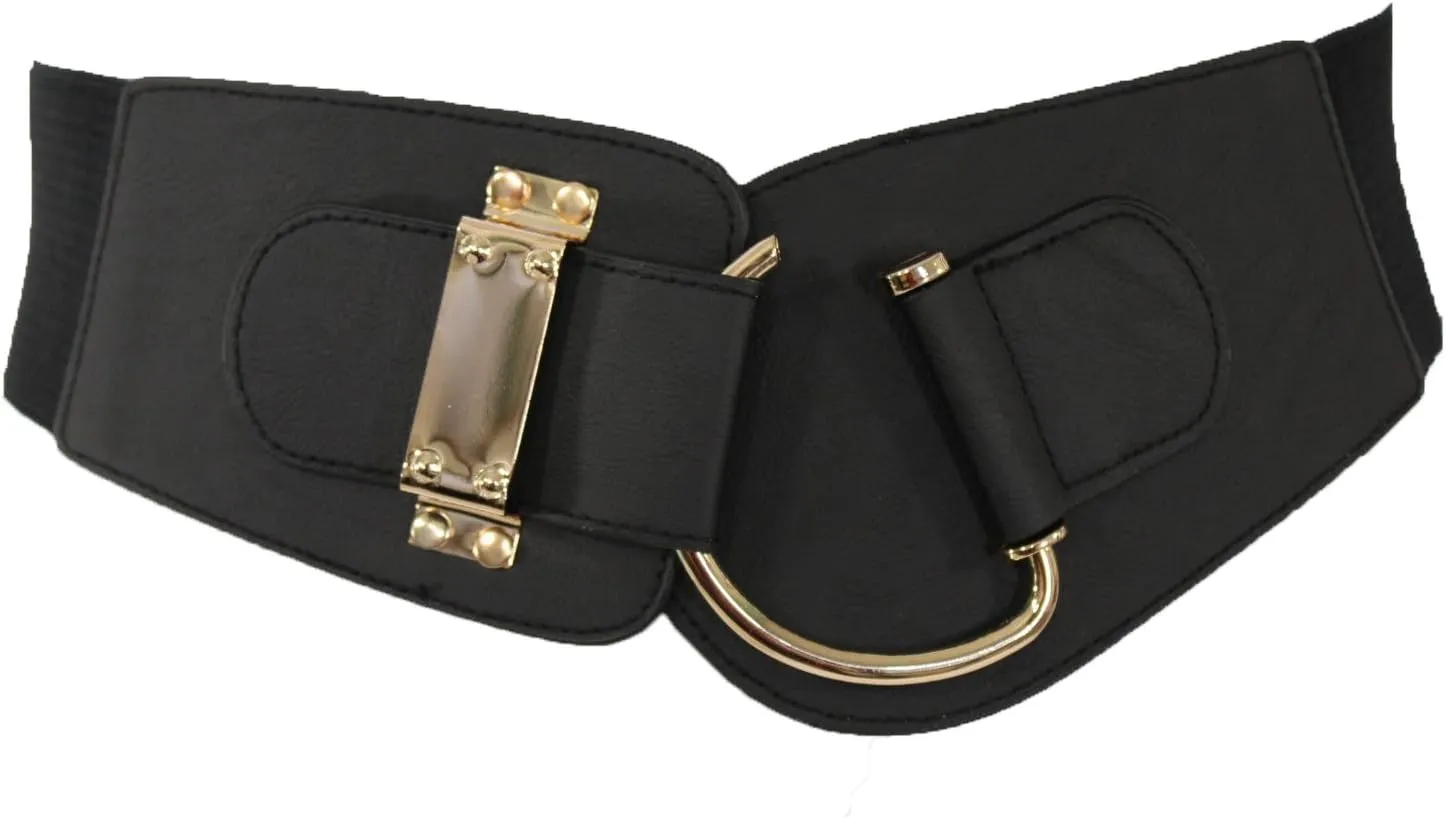 TFJ Women Wide Fashion Belt Hip High Waist Gold Metal Hook Buckle Size XS S M L Xl