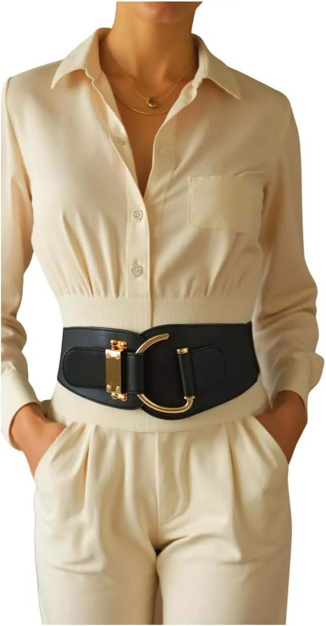 TFJ Women Wide Fashion Belt Hip High Waist Gold Metal Hook Buckle Size XS S M L Xl
