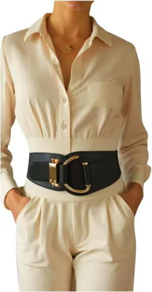 TFJ Women Wide Fashion Belt Hip High Waist Gold Metal Hook Buckle Size XS S M L Xl