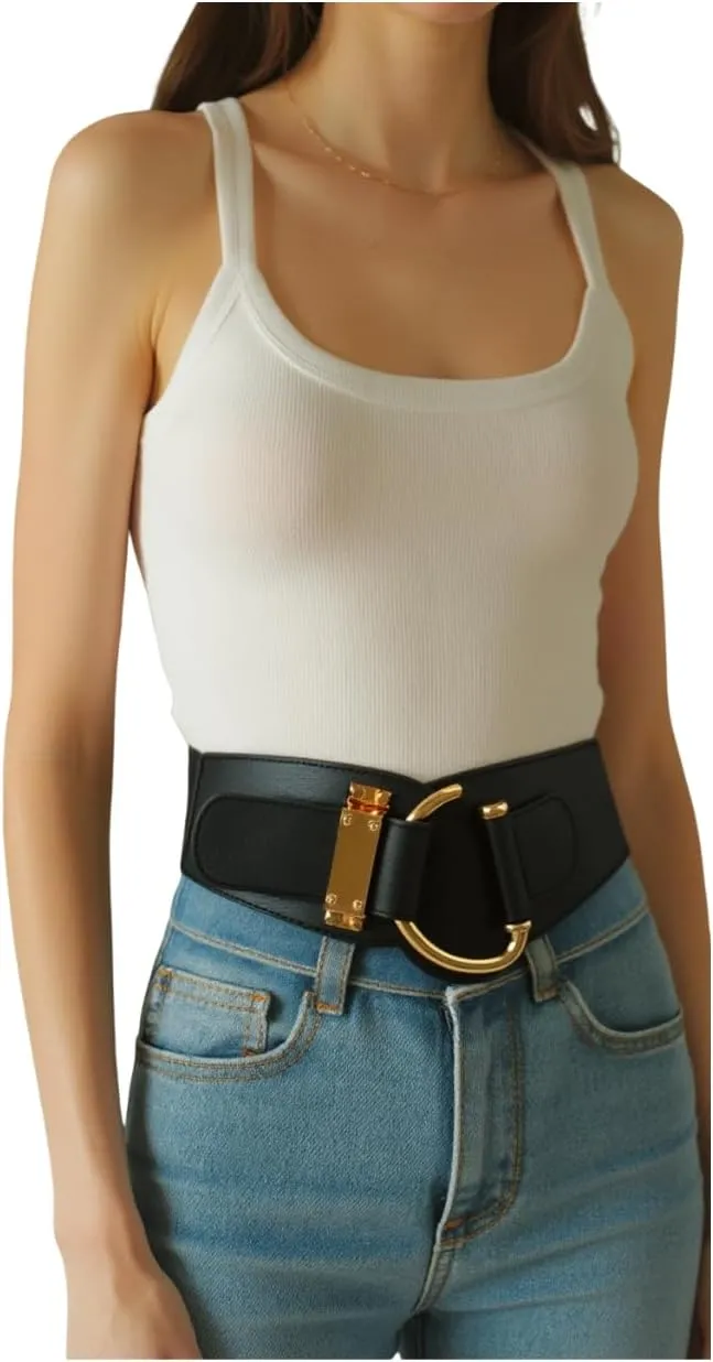 TFJ Women Wide Fashion Belt Hip High Waist Gold Metal Hook Buckle Size XS S M L Xl