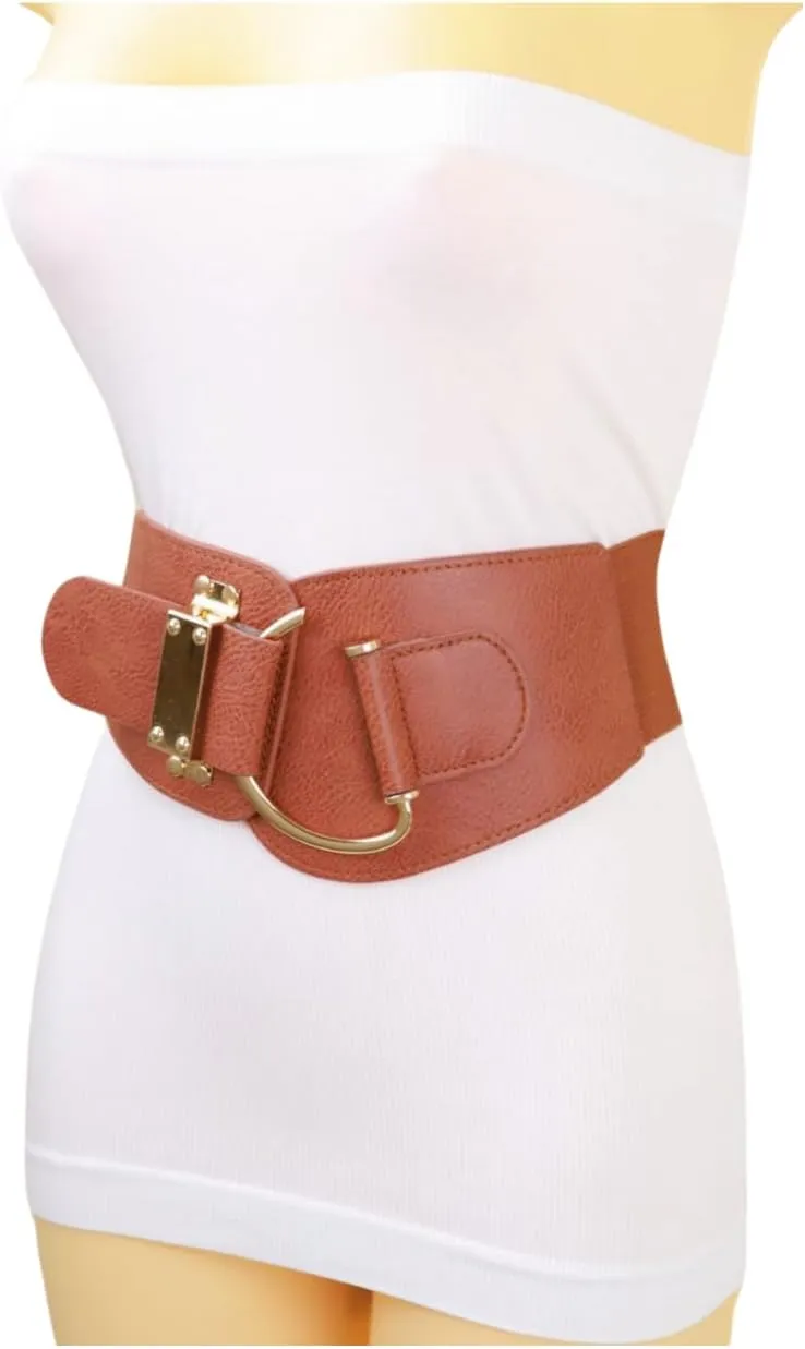 TFJ Women Wide Fashion Belt Hip High Waist Gold Metal Hook Buckle Size XS S M L Xl