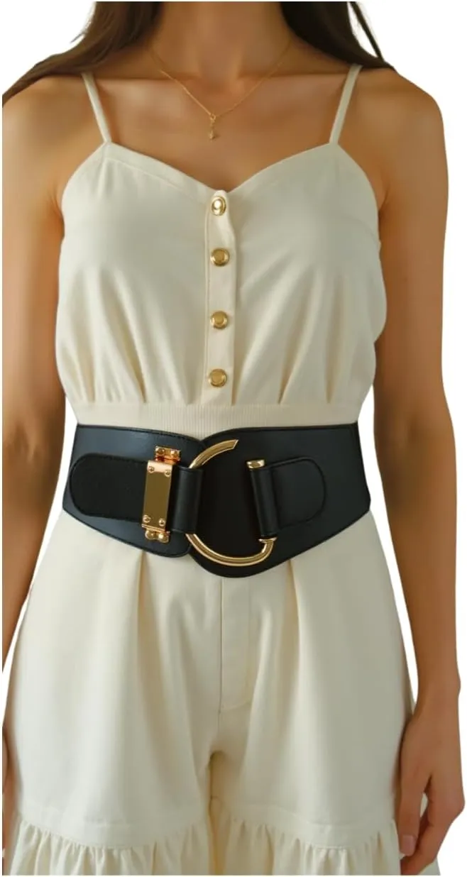TFJ Women Wide Fashion Belt Hip High Waist Gold Metal Hook Buckle Size XS S M L Xl