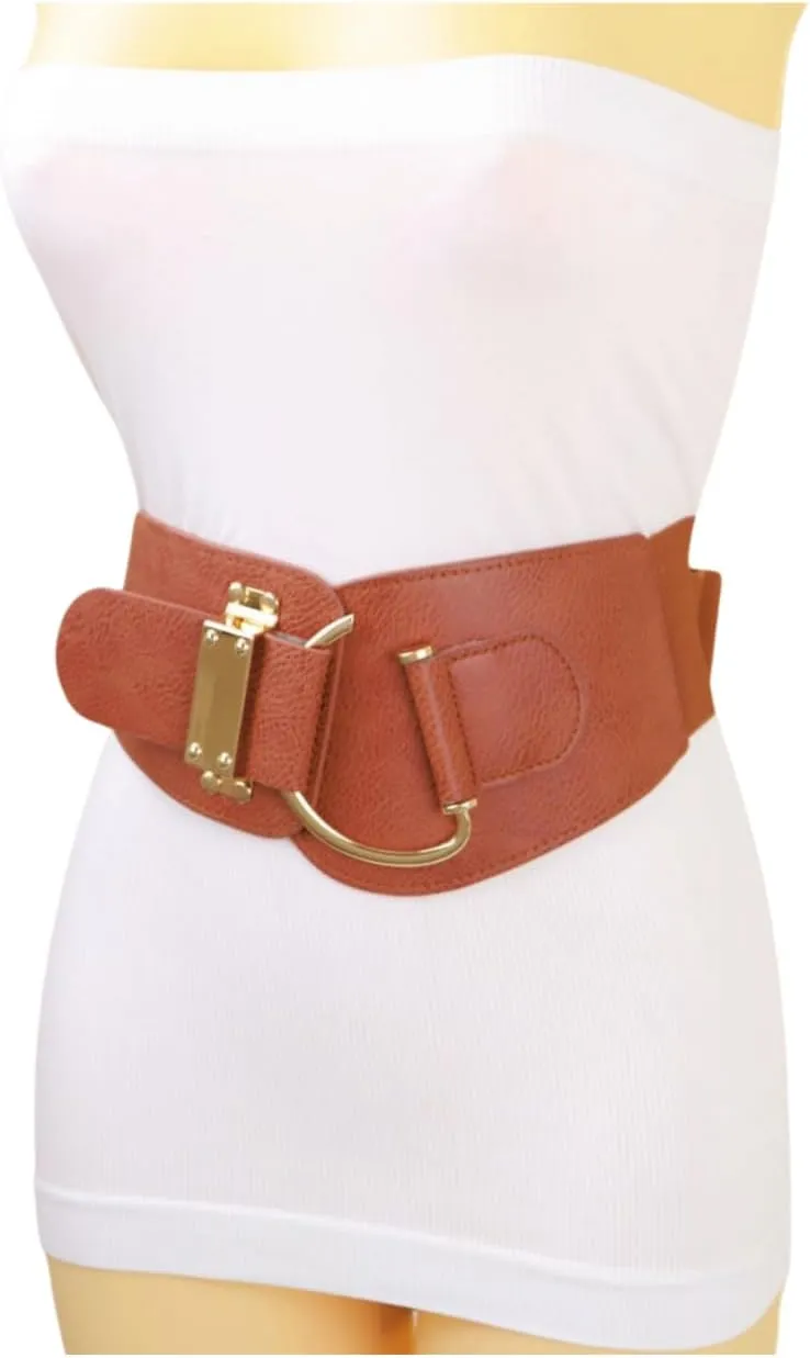 TFJ Women Wide Fashion Belt Hip High Waist Gold Metal Hook Buckle Size XS S M L Xl