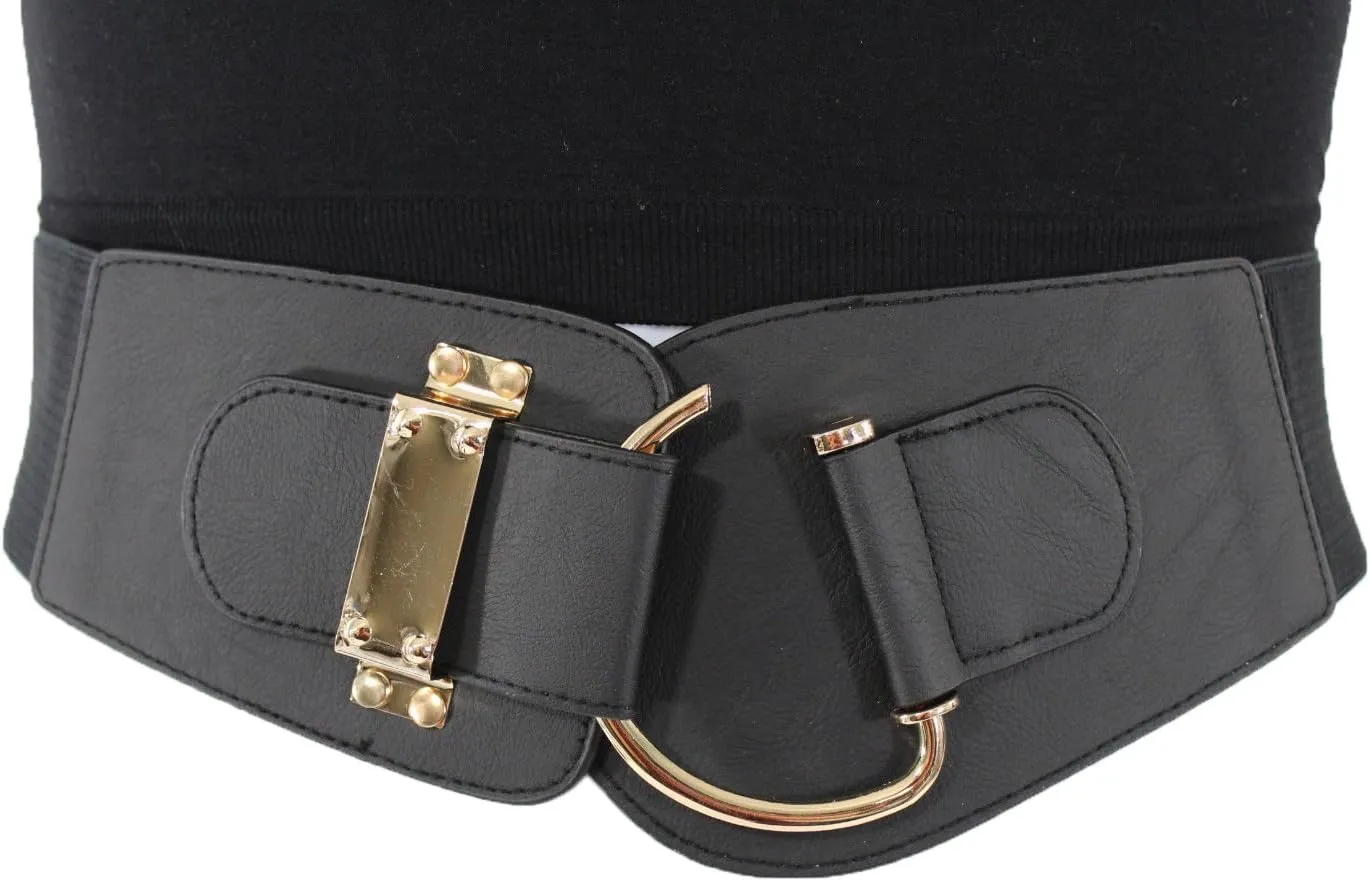 TFJ Women Wide Fashion Belt Hip High Waist Gold Metal Hook Buckle Size XS S M L Xl