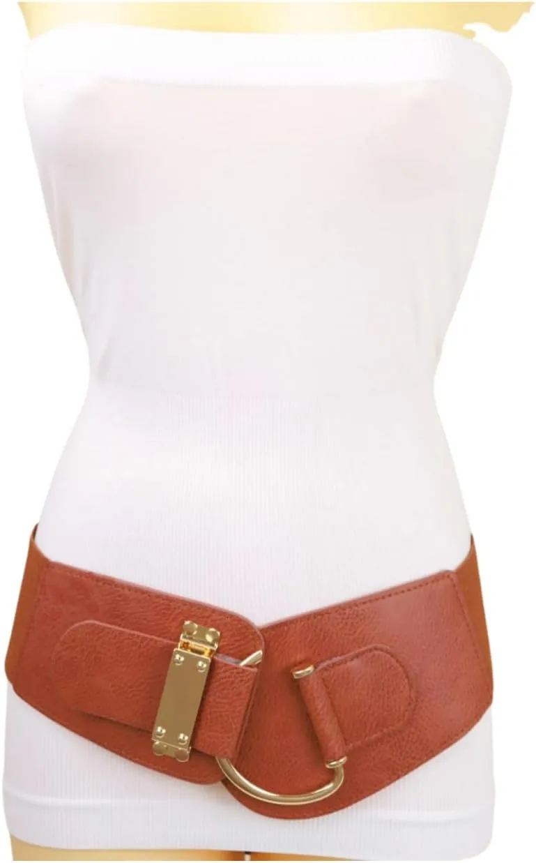 TFJ Women Wide Fashion Belt Hip High Waist Gold Metal Hook Buckle Size XS S M L Xl