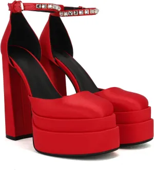 THESHY Womens Platform Chunky High Block Heels Ankle Strap Buckles Wedge Dress Pumps Fashion Shoes for Women