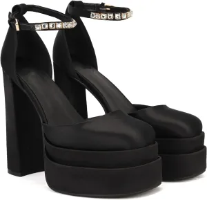 THESHY Womens Platform Chunky High Block Heels Ankle Strap Buckles Wedge Dress Pumps Fashion Shoes for Women