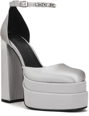 THESHY Womens Platform Chunky High Block Heels Ankle Strap Buckles Wedge Dress Pumps Fashion Shoes for Women