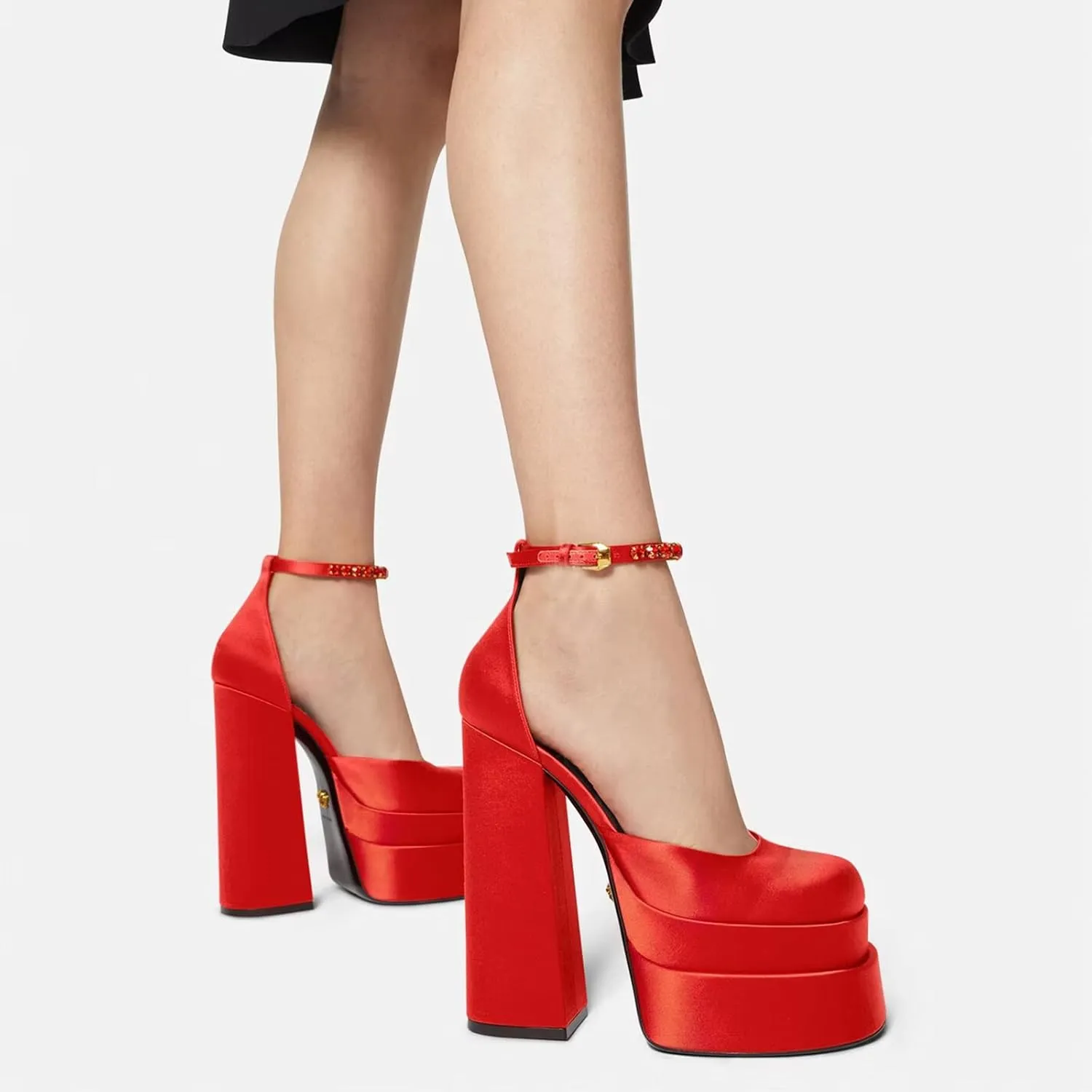 THESHY Womens Platform Chunky High Block Heels Ankle Strap Buckles Wedge Dress Pumps Fashion Shoes for Women