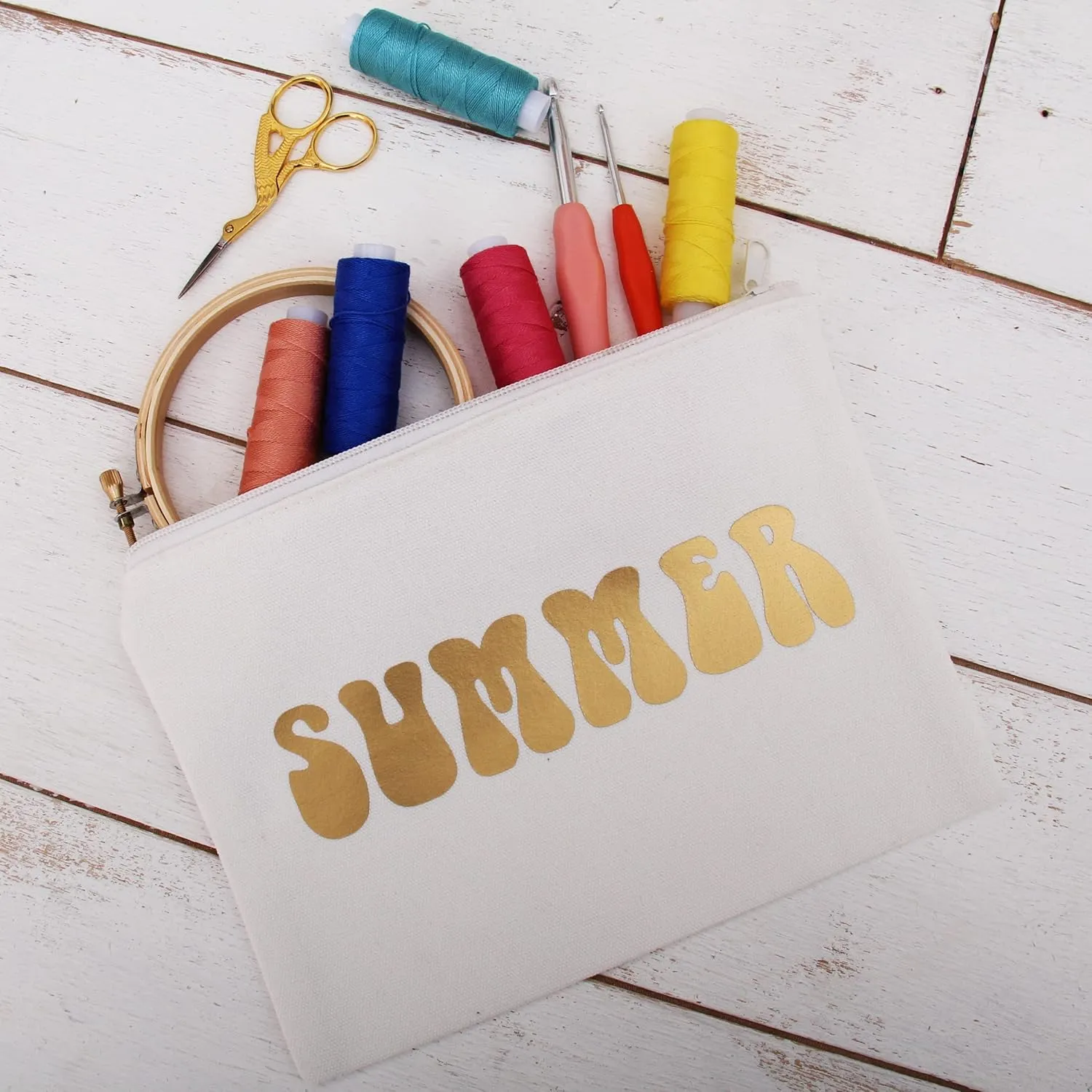 Threadart 3 Pack Canvas Pencil Pouch White with Zipper For Organization, Small Tools, Makeup Organizer Bag - 100% Cotton Canvas Heavy Duty 7" x 9.25"