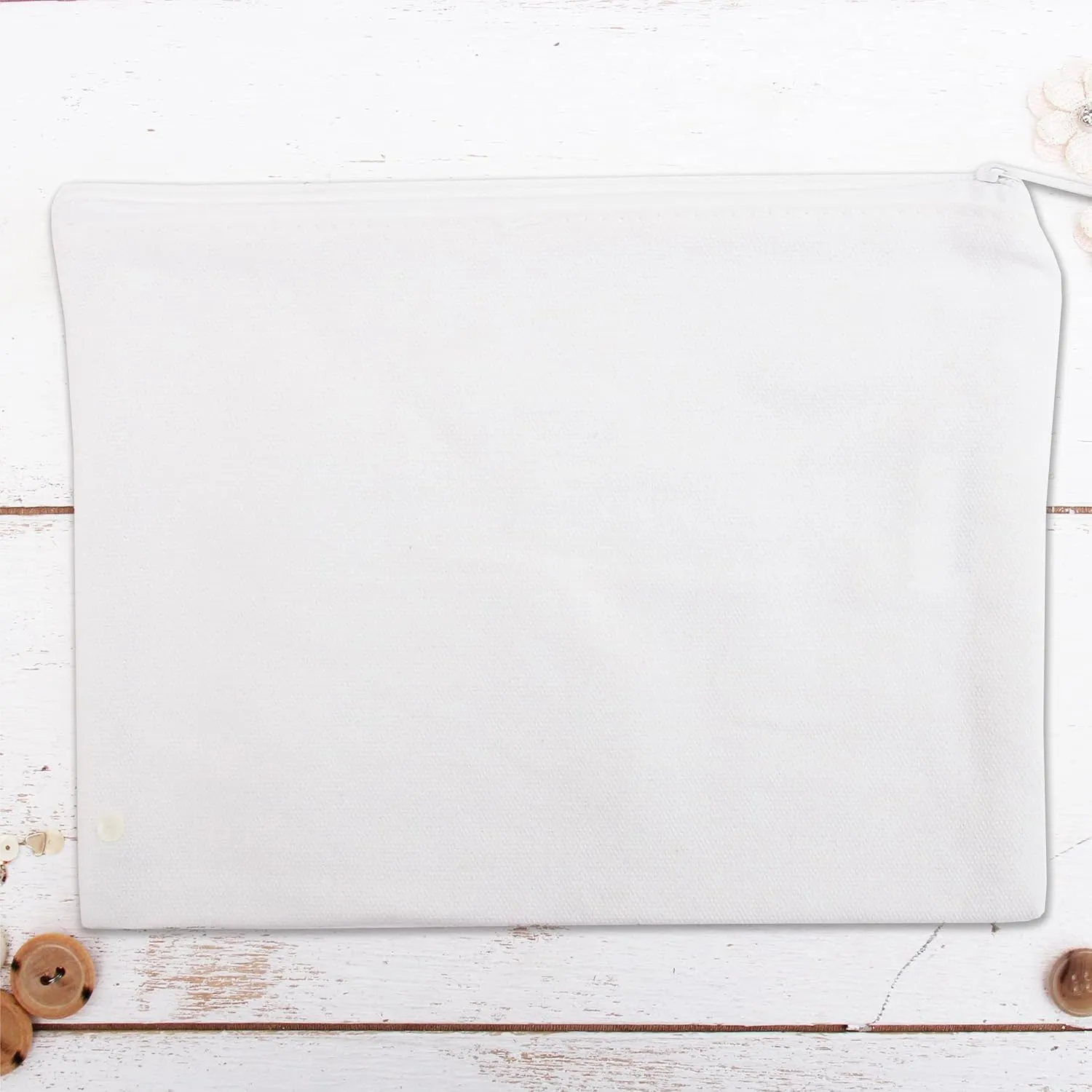 Threadart 3 Pack Canvas Pencil Pouch White with Zipper For Organization, Small Tools, Makeup Organizer Bag - 100% Cotton Canvas Heavy Duty 7" x 9.25"