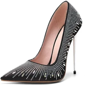 TinaCus Women's Pointed Toe Handmade Satin Rhinestone-Embedded Super High Stiletto Heel Party Pumps Shoes