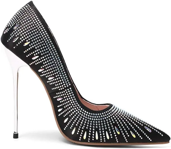 TinaCus Women's Pointed Toe Handmade Satin Rhinestone-Embedded Super High Stiletto Heel Party Pumps Shoes