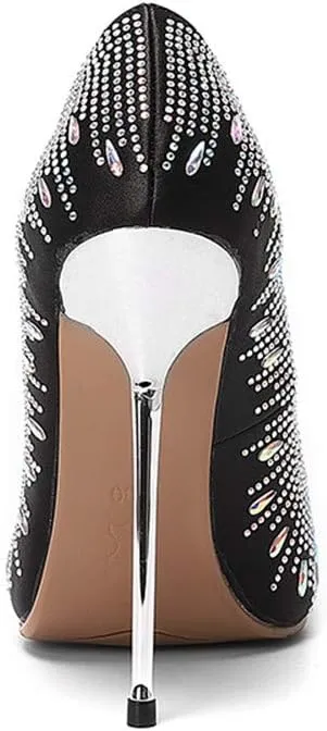 TinaCus Women's Pointed Toe Handmade Satin Rhinestone-Embedded Super High Stiletto Heel Party Pumps Shoes