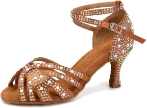 TINRYMX Latin Dance Shoes Women Rhinestones Tango Salsa Performance Ballroom Party Dance Shoes,US 8