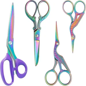 Titanium Coating Sewing Scissors Bundle, Professional Fabric Scissors Set, Ultra-Sharp Stainless Steel Blades, Ergonomic Handle, Great for Tailor, Embroidery, Craft, 10.5"/5.1"/4.5"/3.6"