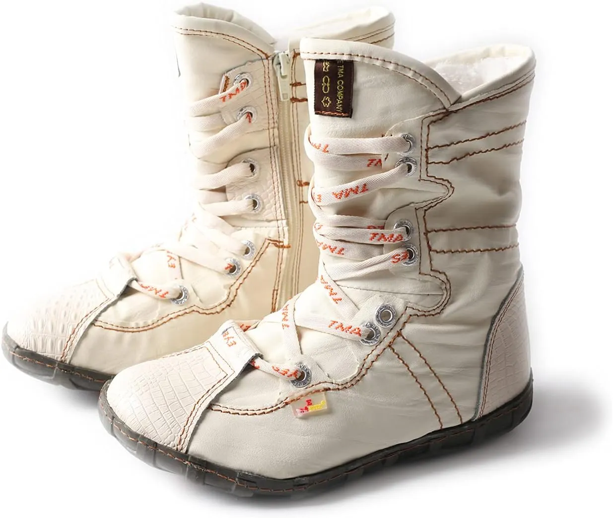 TMA EYES Snake-Embossed Leather and PU Upper Faux Fur Lining Short Flat Boot for Women