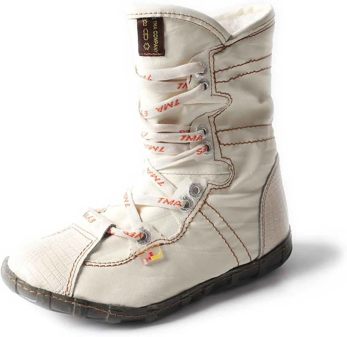 TMA EYES Snake-Embossed Leather and PU Upper Faux Fur Lining Short Flat Boot for Women