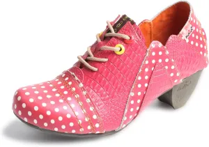 TMA EYES Women's Retro Polka Dot Leather Booties Low Heel Lace Up Women's Ankle Boots