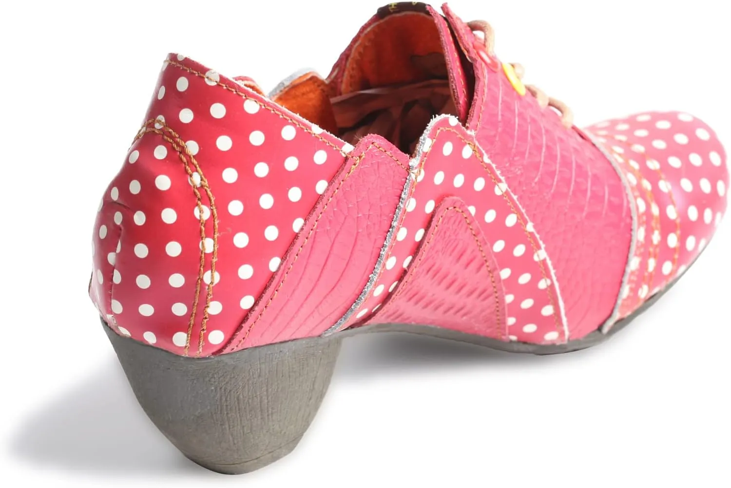 TMA EYES Women's Retro Polka Dot Leather Booties Low Heel Lace Up Women's Ankle Boots