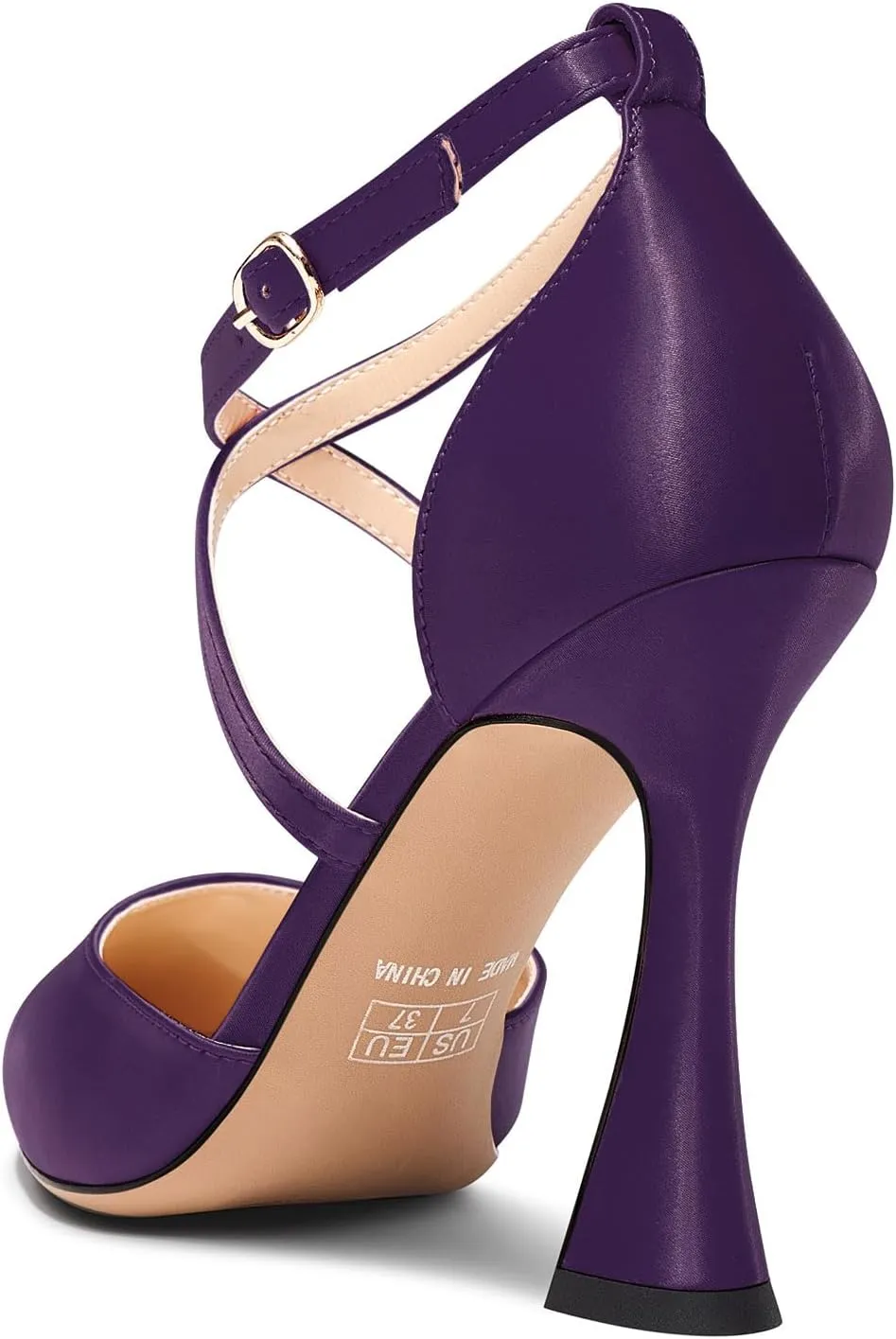 TNYNFBEB Womens Stiletto High Heel Pointed Toe Pumps Cross-Strap Two-Piece Buckle Prom Dress Satin 3.9 Inches Heels