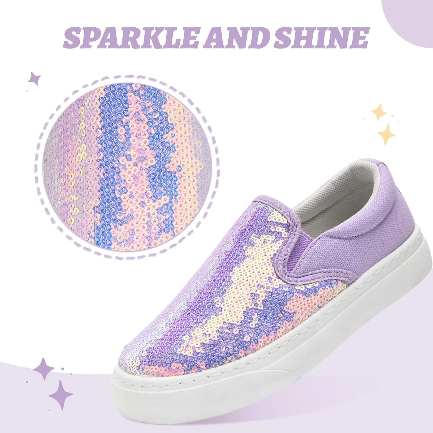 Toddler Girls and Boys Sneakers Canvas Low Top Slip On Casual Sparkle Sequins Walking/Running Shoes