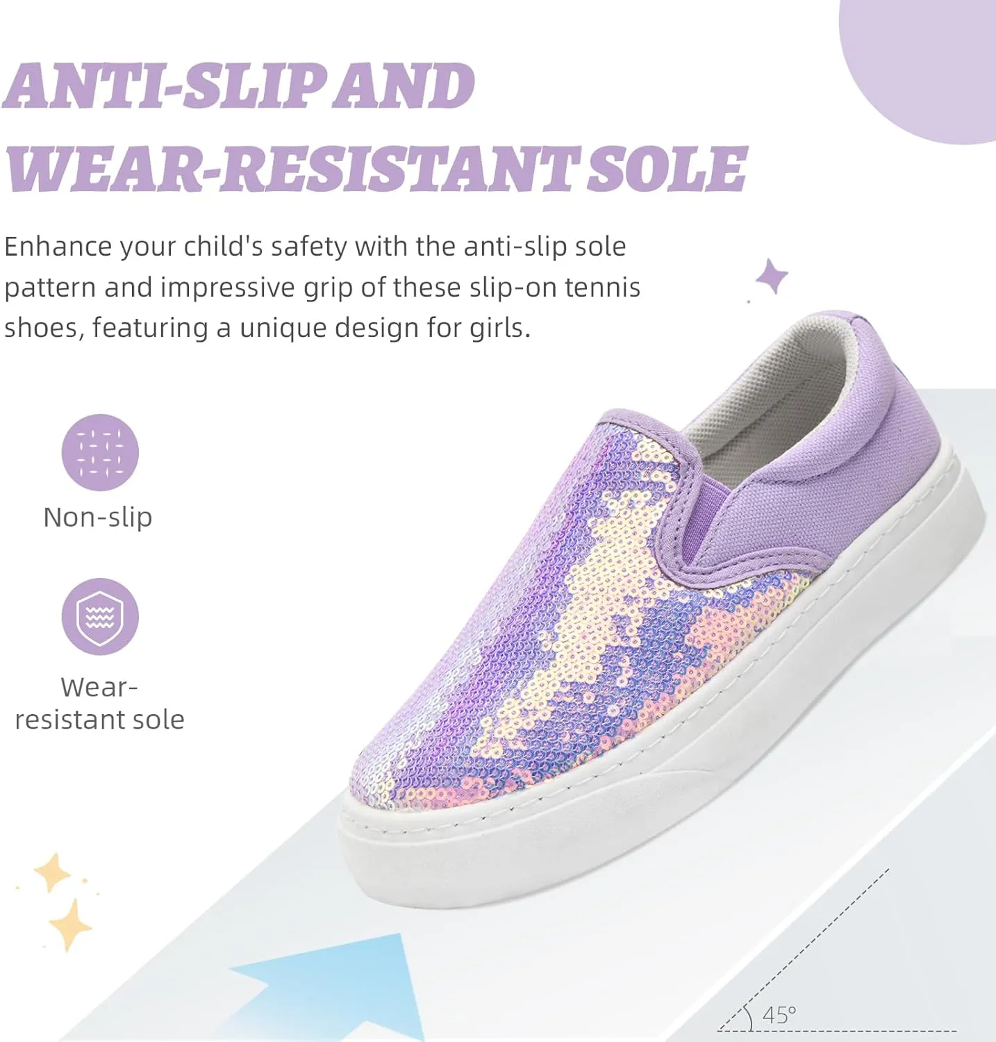 Toddler Girls and Boys Sneakers Canvas Low Top Slip On Casual Sparkle Sequins Walking/Running Shoes