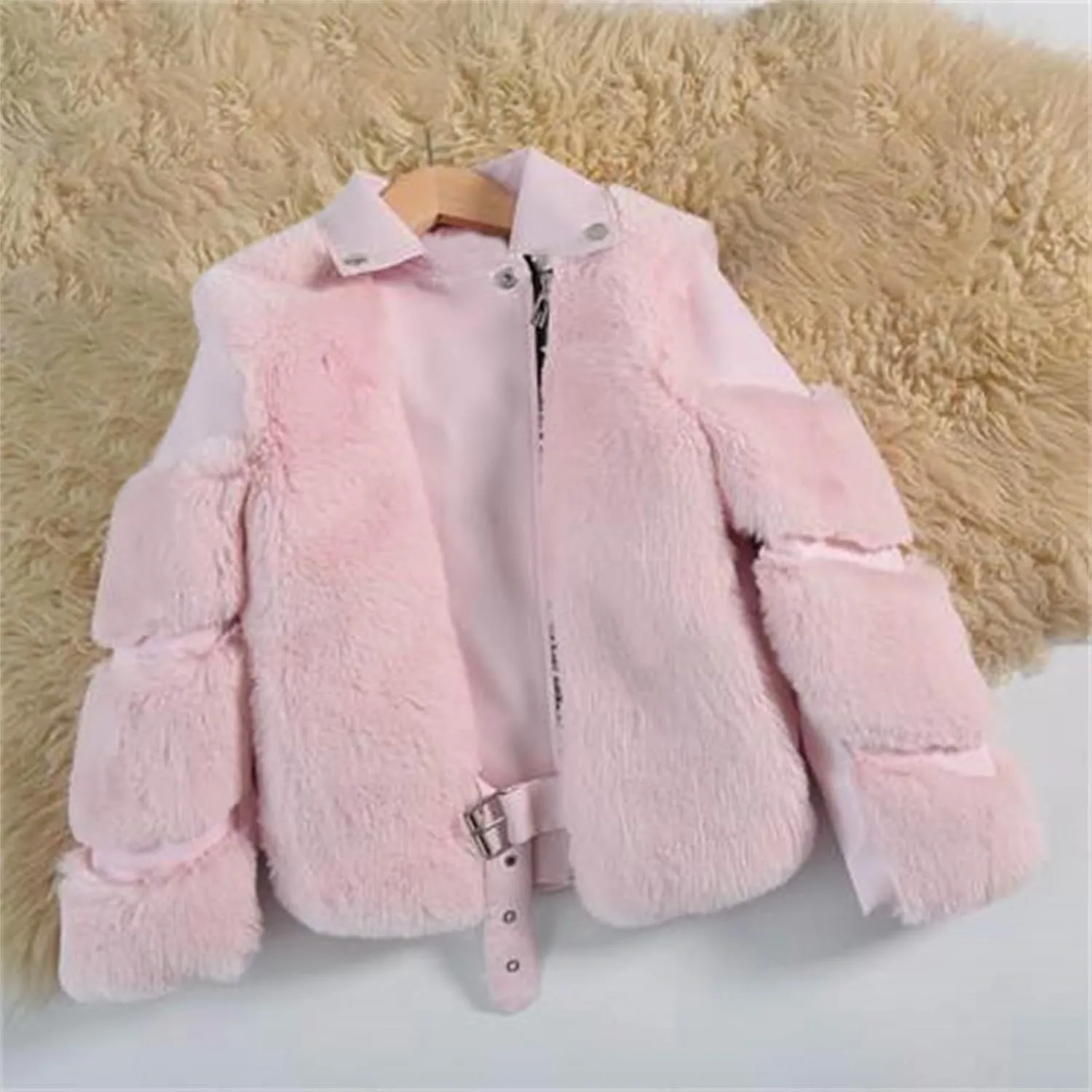 Toddler Girls Belted Faux Leather Moto Jacket Fall and Winter Fashion Biker Coat Zip Leather Jackets for Kids Outwear