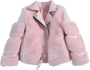 Toddler Girls Belted Faux Leather Moto Jacket Fall and Winter Fashion Biker Coat Zip Leather Jackets for Kids Outwear