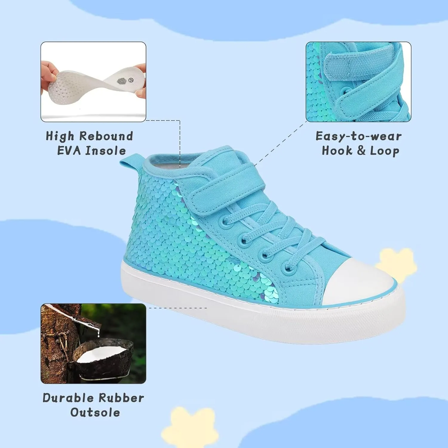 Toddler Girls Sparkle Canvas Shoes High Top Sneakers Little Big Kids Boys Walking Cushioned Shoes Toddler 8-Big Kid 3
