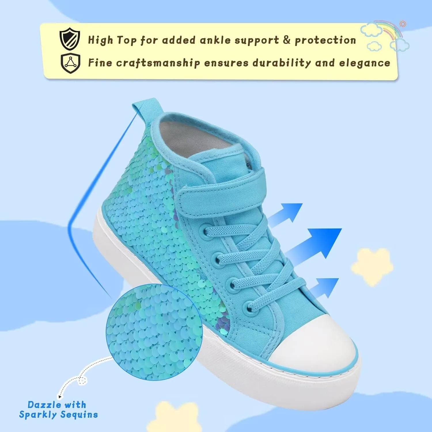 Toddler Girls Sparkle Canvas Shoes High Top Sneakers Little Big Kids Boys Walking Cushioned Shoes Toddler 8-Big Kid 3