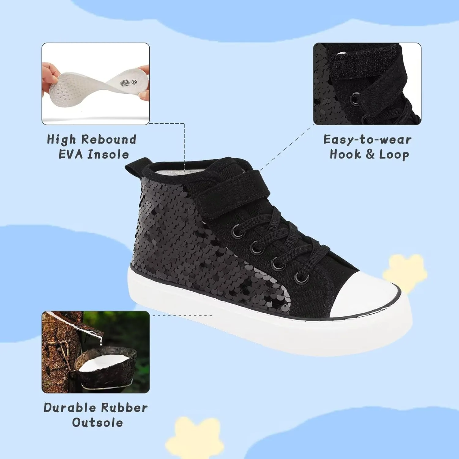 Toddler Girls Sparkle Canvas Shoes High Top Sneakers Little Big Kids Boys Walking Cushioned Shoes Toddler 8-Big Kid 3