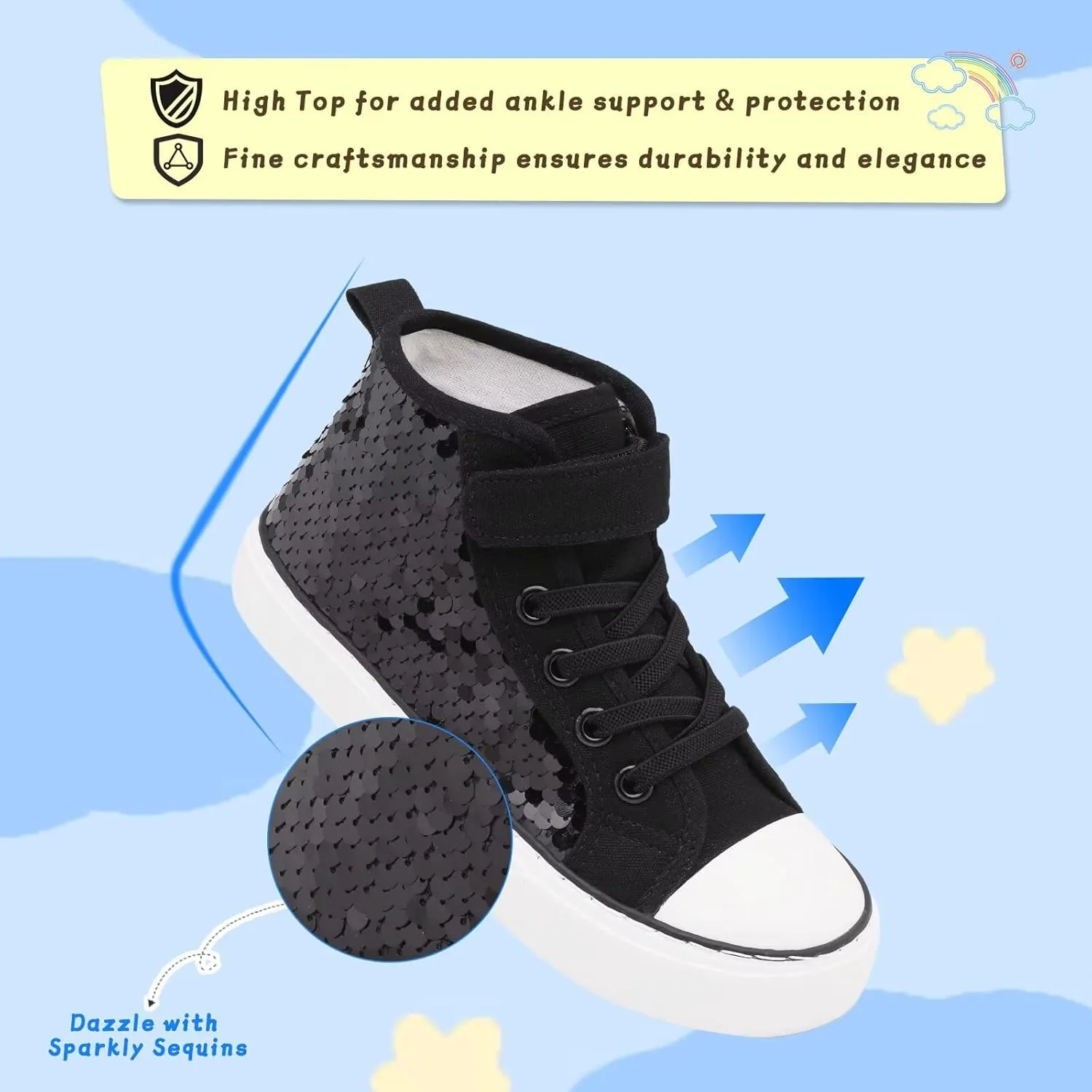 Toddler Girls Sparkle Canvas Shoes High Top Sneakers Little Big Kids Boys Walking Cushioned Shoes Toddler 8-Big Kid 3