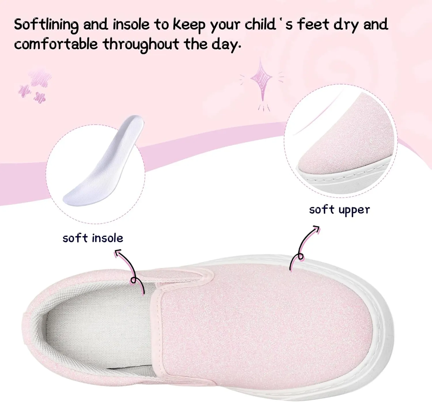 Toddler Sneakers for Girls Boys Low Top Slip On Kids Canvas Casual Shoes Comfortable Walking Sequins Glitter Shoes