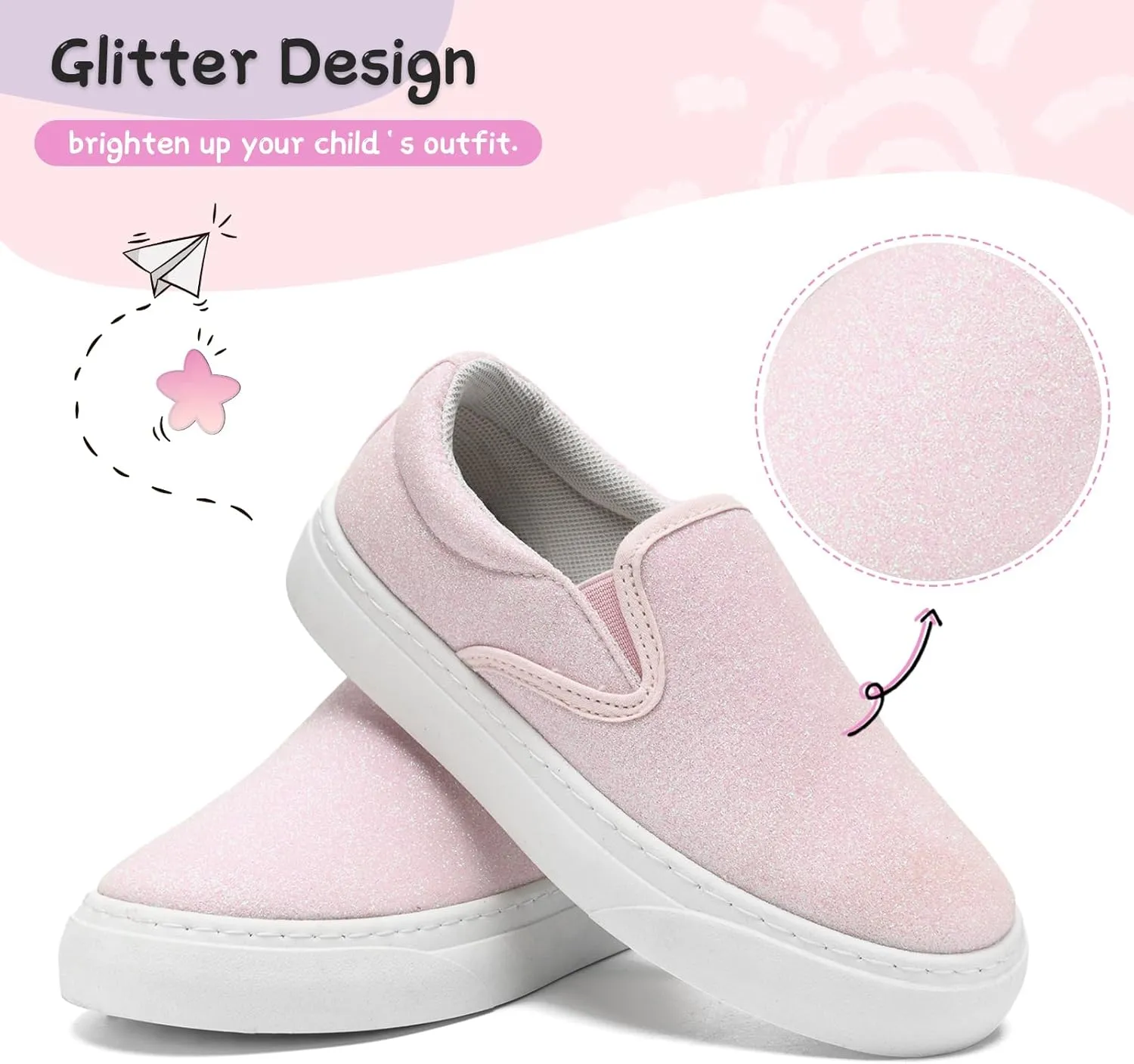 Toddler Sneakers for Girls Boys Low Top Slip On Kids Canvas Casual Shoes Comfortable Walking Sequins Glitter Shoes