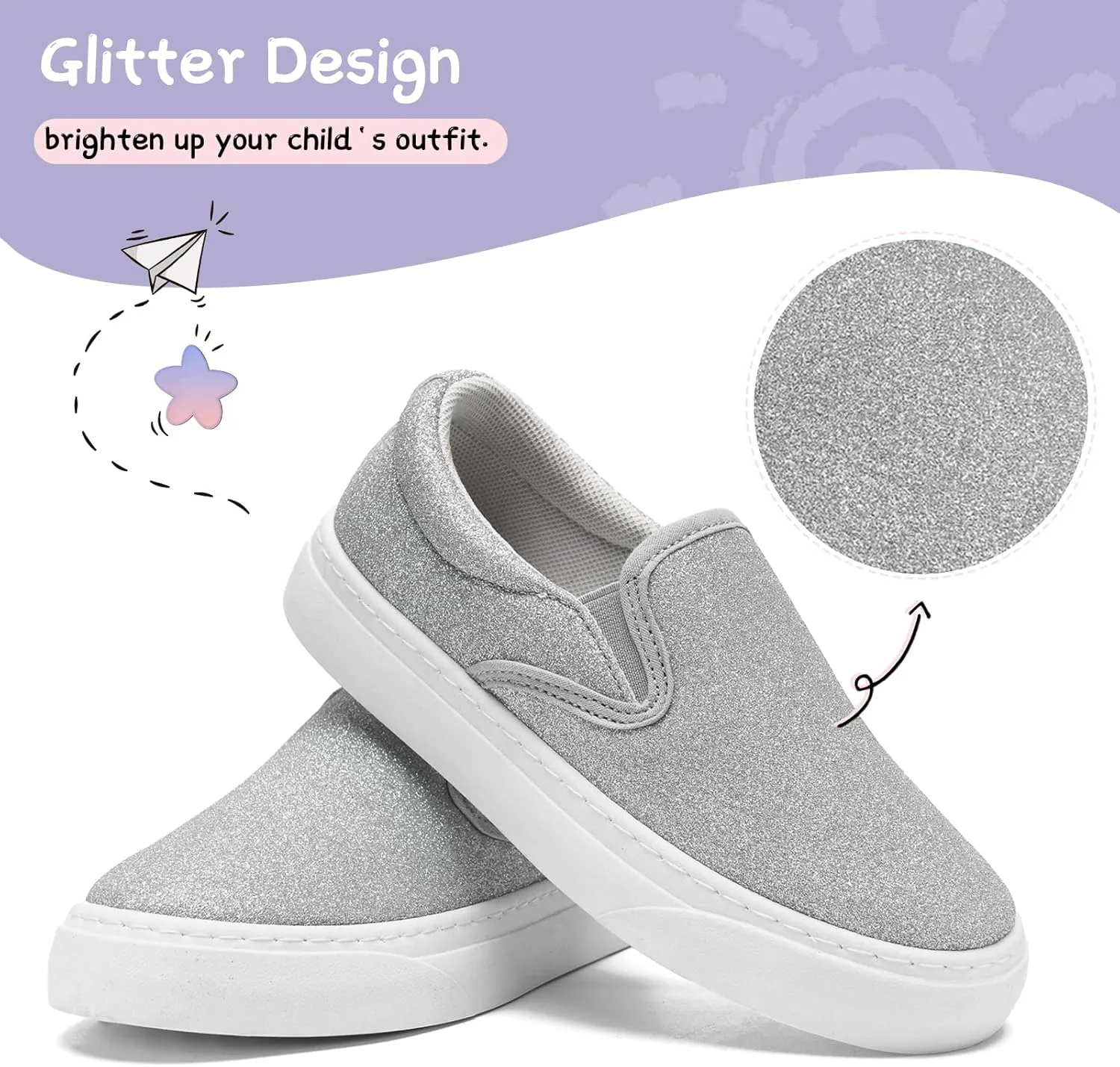 Toddler Sneakers for Girls Boys Low Top Slip On Kids Canvas Casual Shoes Comfortable Walking Sequins Glitter Shoes