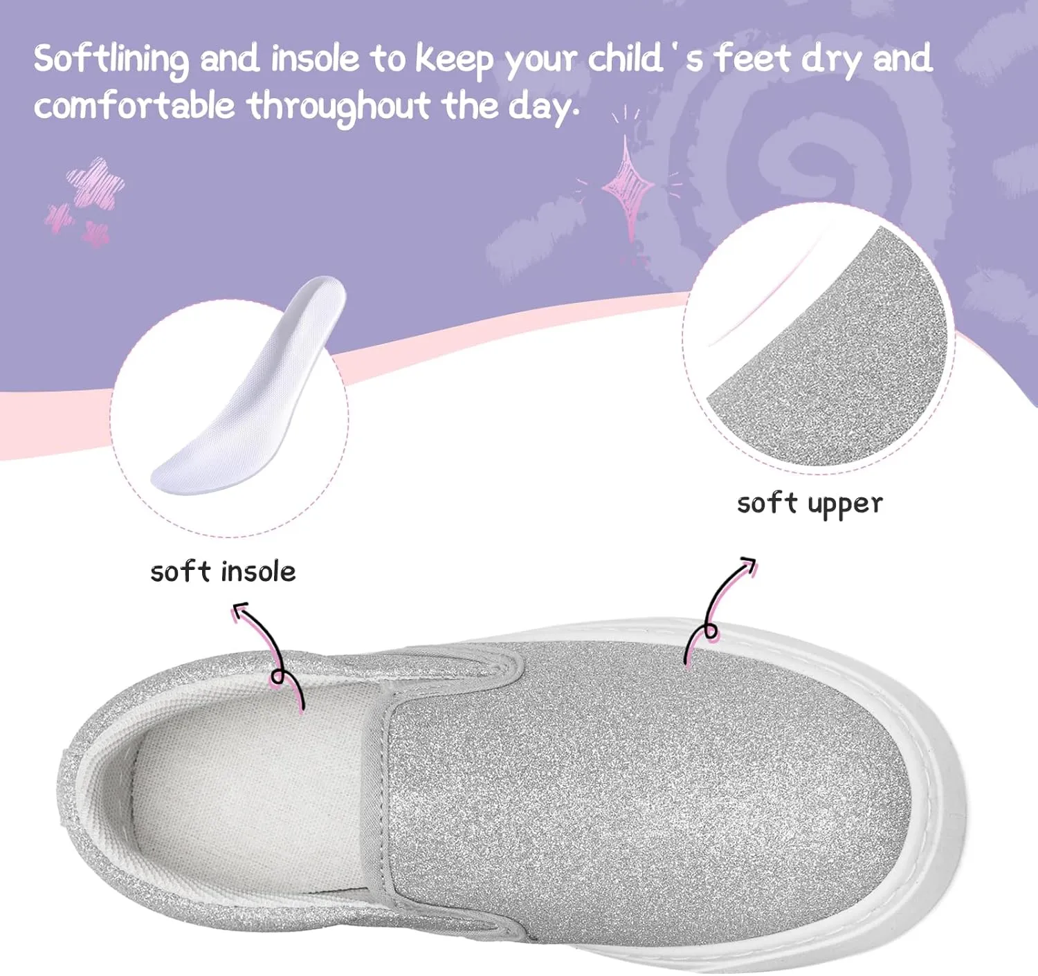 Toddler Sneakers for Girls Boys Low Top Slip On Kids Canvas Casual Shoes Comfortable Walking Sequins Glitter Shoes