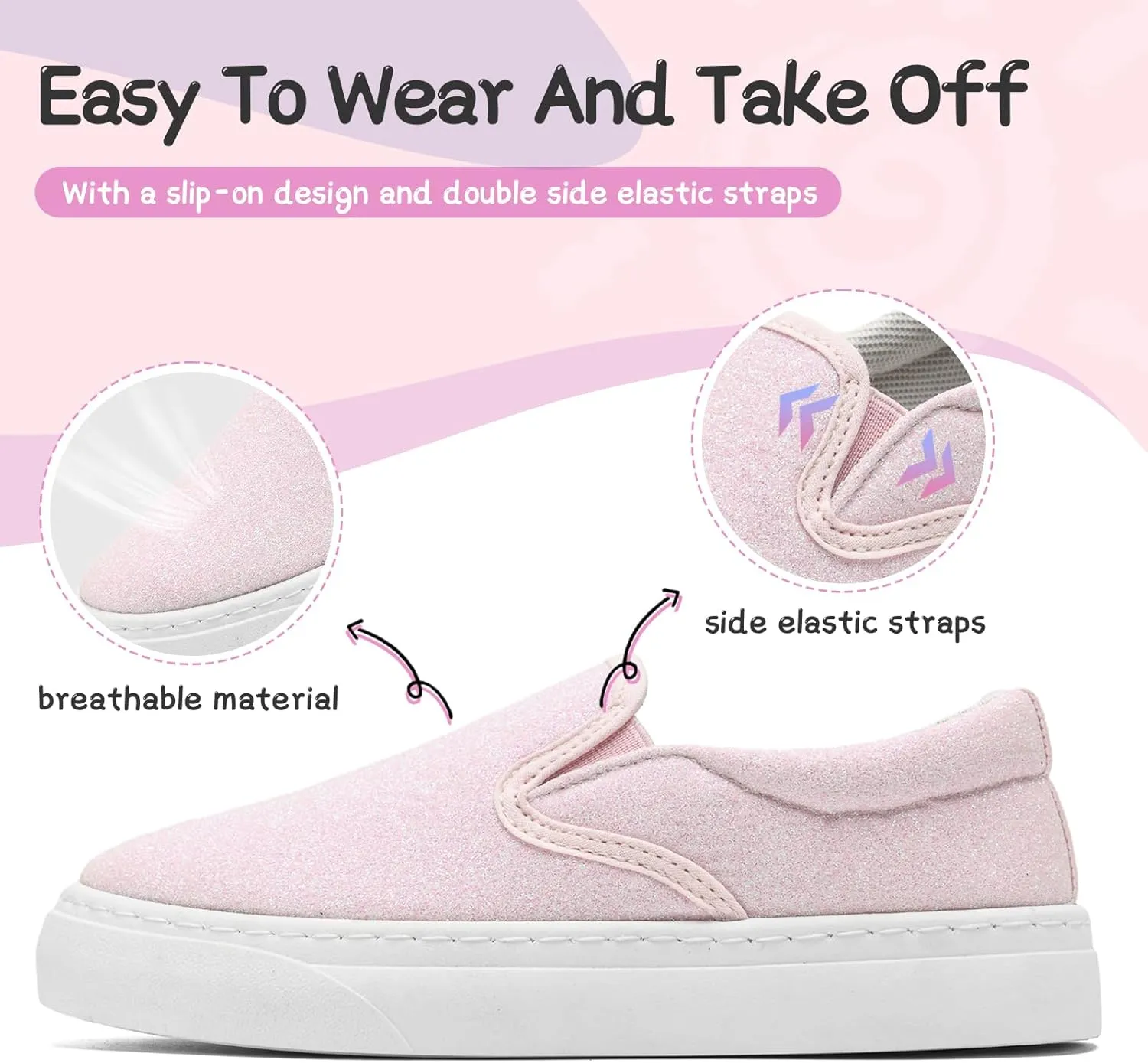 Toddler Sneakers for Girls Boys Low Top Slip On Kids Canvas Casual Shoes Comfortable Walking Sequins Glitter Shoes