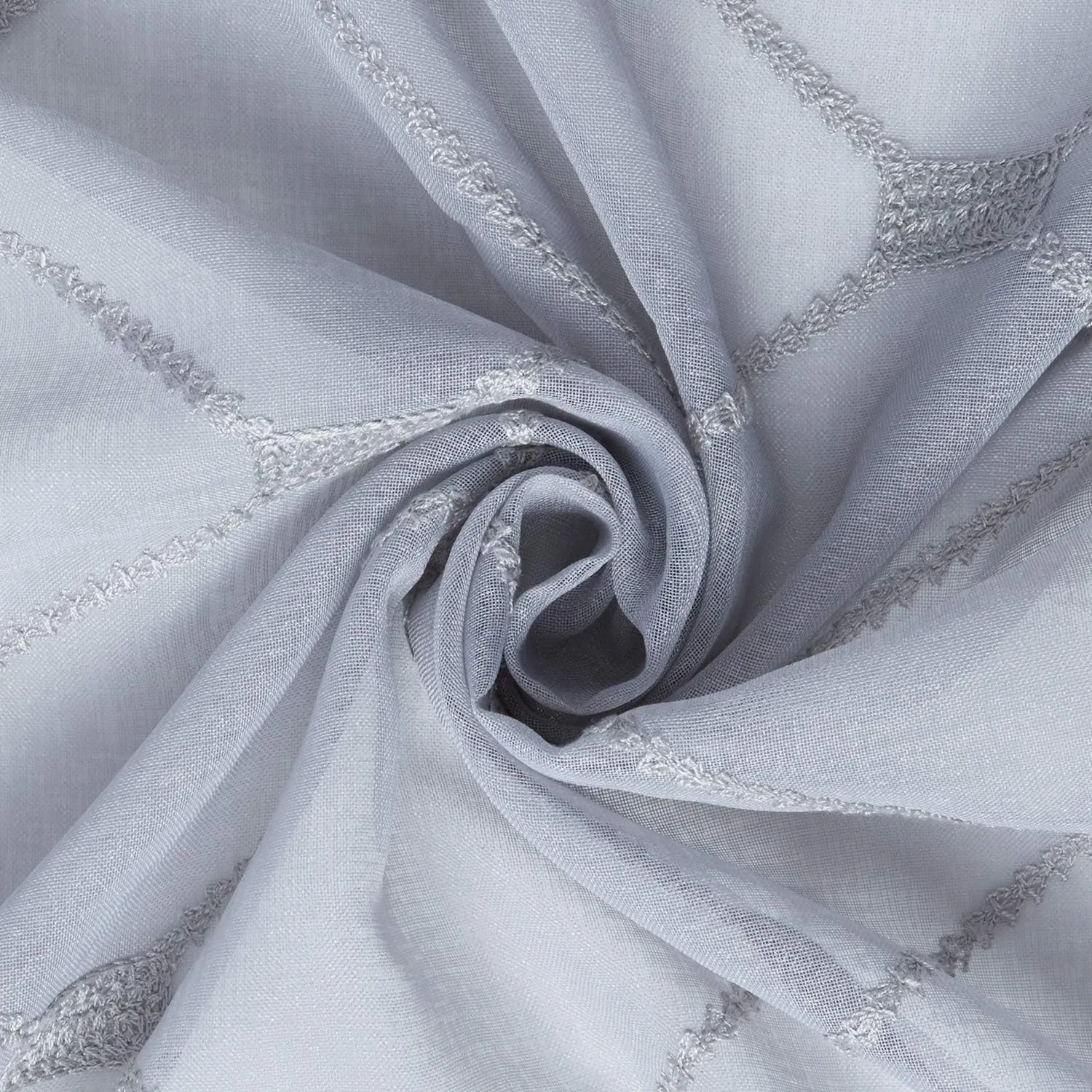 Top Finel Grey Sheer Curtains 84 Inches Length for Living Room Bedroom Diamond Embroidered Grommet Window Curtains, 2 Panels