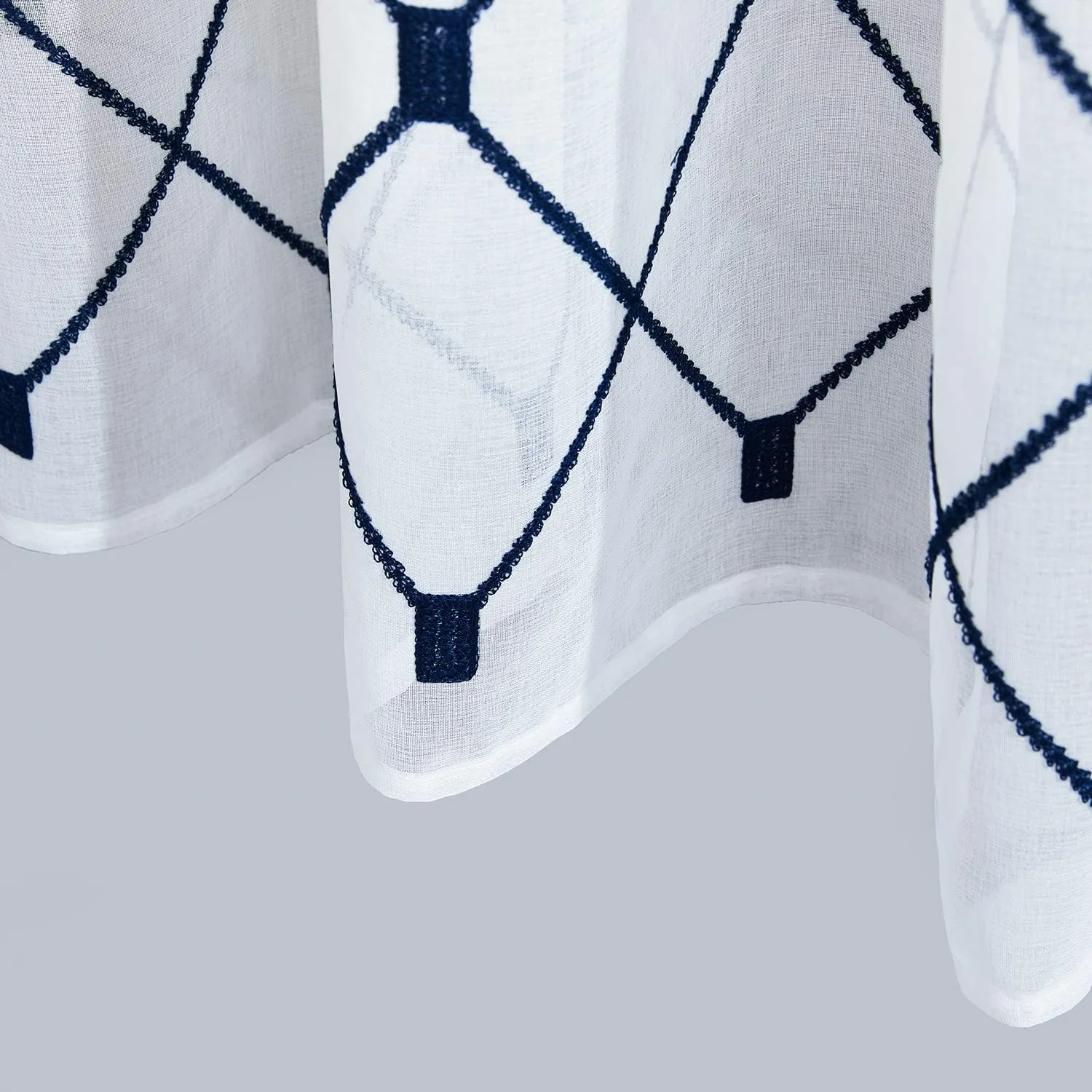 Top Finel White Sheer Curtains 80 Inch Length Navy Blue Embroidered Diamond Grommet Window Curtains for Living Room Bedroom Aesthetic Neutral Decor,Set of 2,54x80, 2 Panels