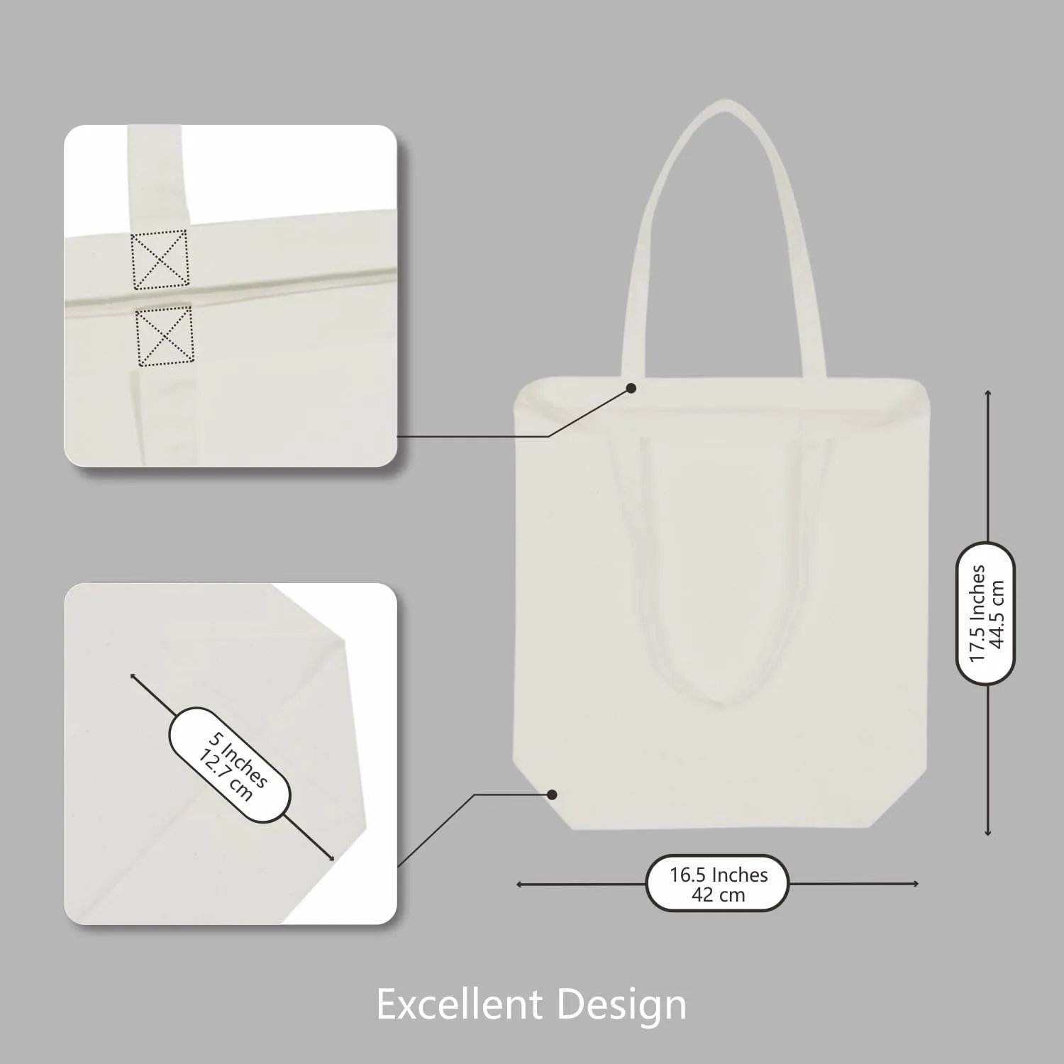 TOPDesign 2 | 6 | 12 Pack Super Strong Large 17.5"x16.5"x5" 10oz Cotton Canvas Tote, Reusable Grocery Shopping Bag, Blank Natural Bags for Crafts, DIY Your Creative Designs (Pack of 12)