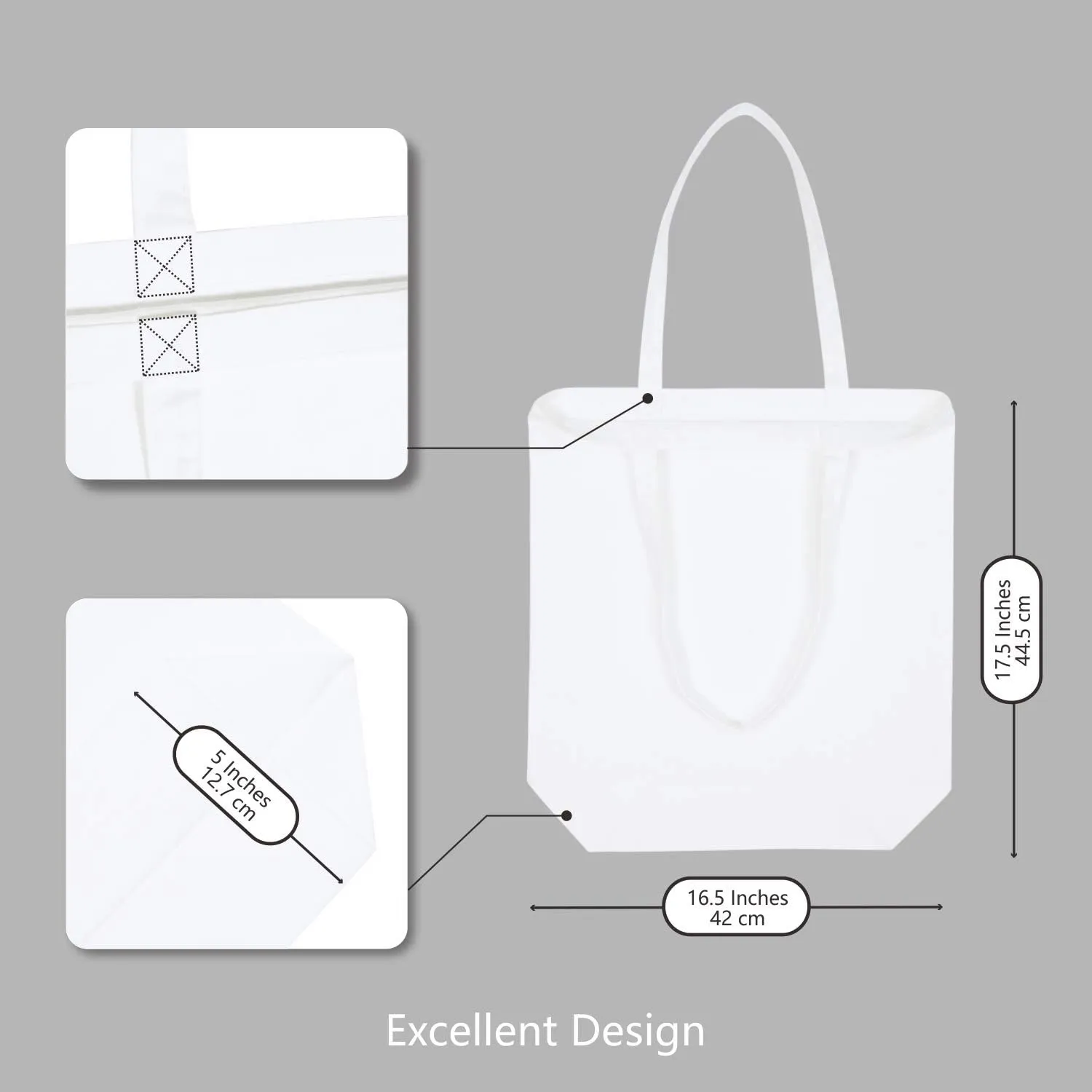 TOPDesign 2 | 6 | 12 Pack Super Strong Large 17.5"x16.5"x5" 10oz Cotton Canvas Tote, Reusable Grocery Shopping Bag, Blank White Bags for Crafts, DIY Your Creative Designs (Pack of 12)