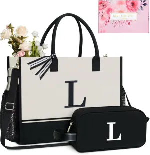 TOPDesign Personalized Initial Canvas Tote Bag, for Wedding, Birthday, Beach, Perfect Gifts for Women, Mom, Teachers, Friends